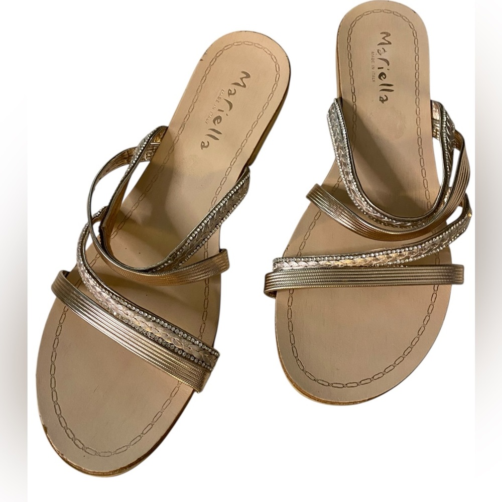 MARELLA Gold and Silver Sandals with Rhinestone Straps